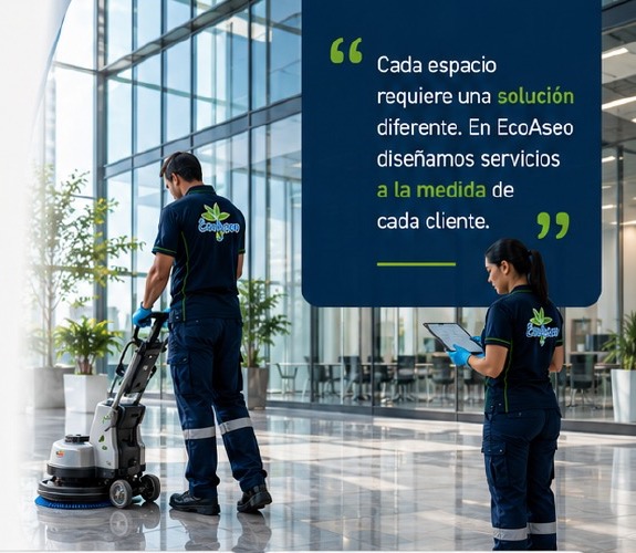 Equipo EcoAseo ejecutando servicios especializados con máquina de limpieza